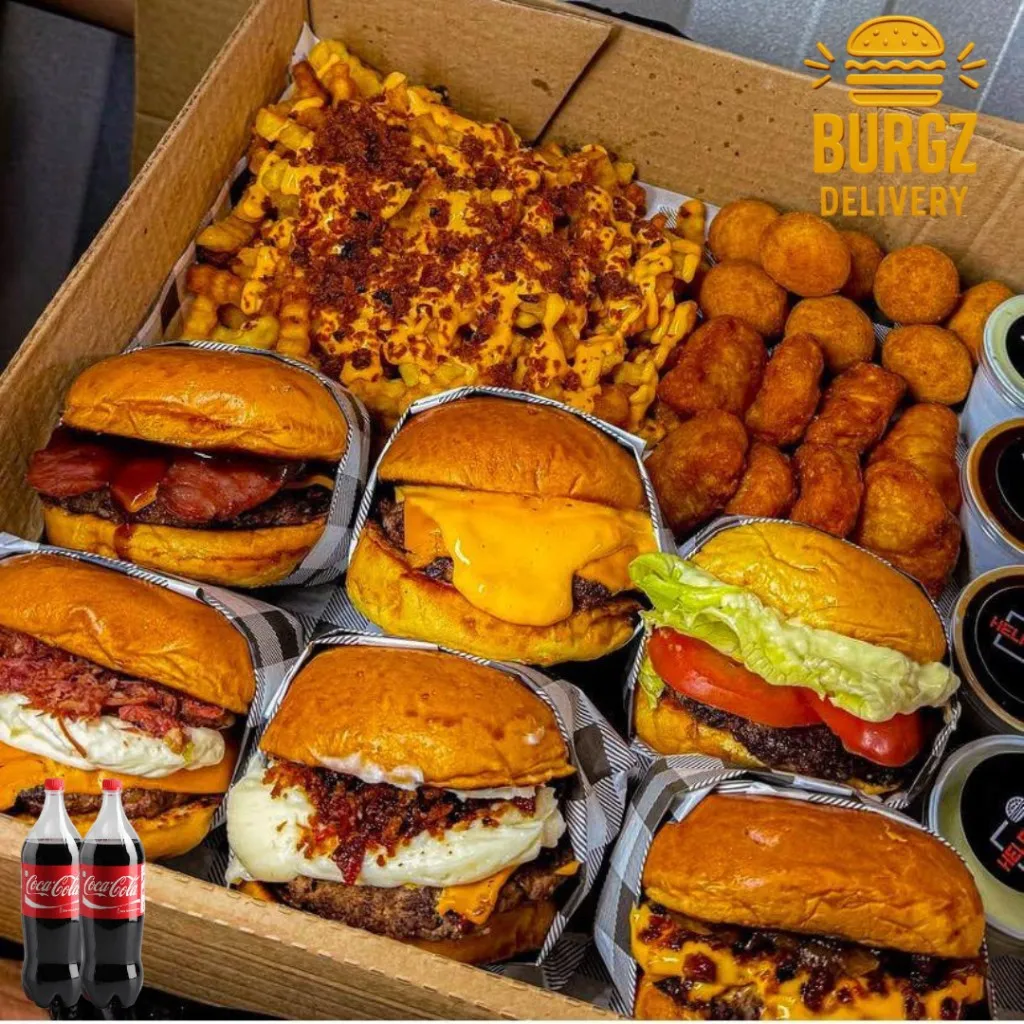 RODÍZIO EM CASA – 6x Hamburgueres + 500g de Fritas + 500g Nuggets + 2x Coca-Cola 2 Litros + 4 Molhos Especiais
